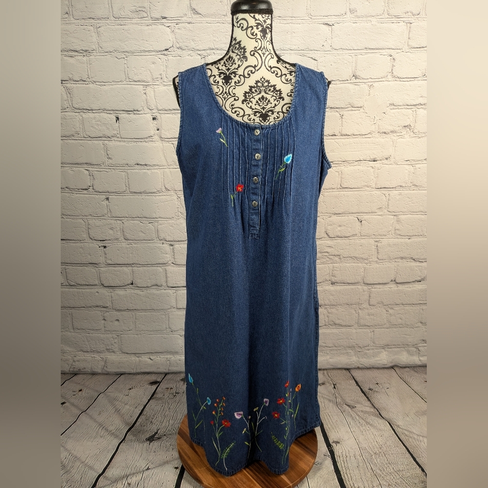 Anthony Richards women's sleeveless size L popover blue jean dress pockets BB05